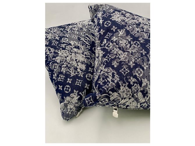 2 cuscini tessuto originale Louis Vuitton denim monogram Blu - vista 9