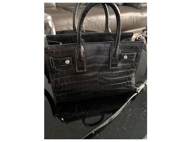 Yves Saint Laurent Borsa Nano Day Nera in Pelle Coccodrillo Nero - vista 3