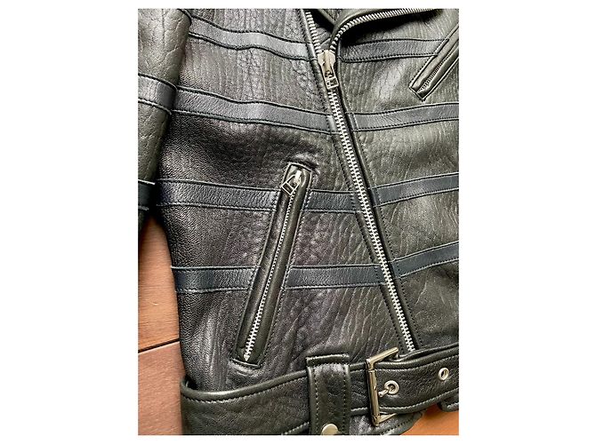 Giacca biker Each X Other in pelle nera e blu notte Nero Blu scuro - vista 3