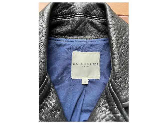 Giacca biker Each X Other in pelle nera e blu notte Nero Blu scuro - vista 4