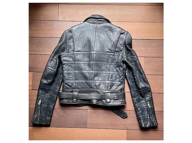 Giacca biker Each X Other in pelle nera e blu notte Nero Blu scuro - vista 5
