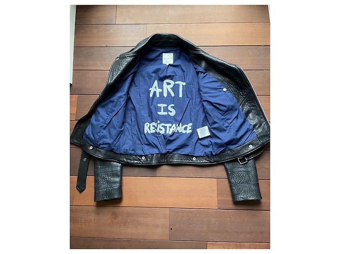Giacca biker Each X Other in pelle nera e blu notte Nero Blu scuro - vista 6