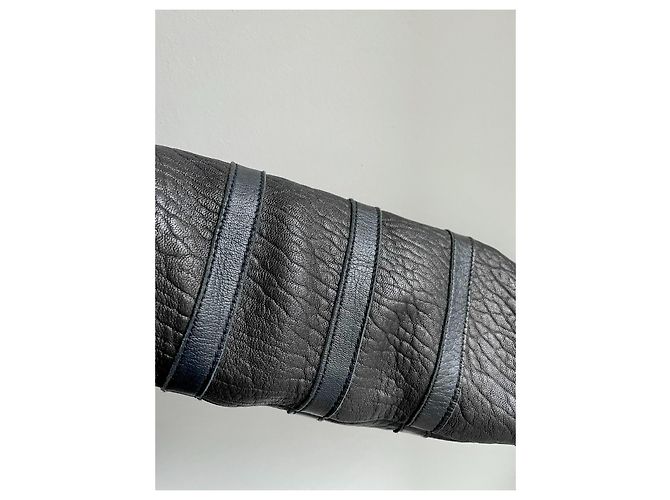 Giacca biker Each X Other in pelle nera e blu notte Nero Blu scuro - vista 7