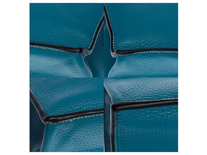 Sac à dépêches Splendida e molto chic borsa Porte-Documents Hermès Dispatch in pelle jeans Togo blu con impunture bianche - vista 10