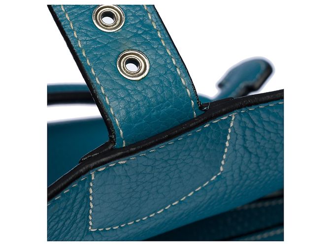 Sac à dépêches Splendida e molto chic borsa Porte-Documents Hermès Dispatch in pelle jeans Togo blu con impunture bianche - vista 6