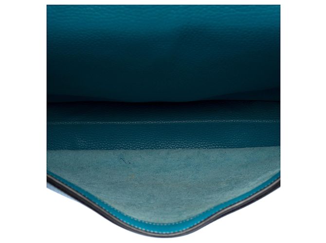 Sac à dépêches Splendida e molto chic borsa Porte-Documents Hermès Dispatch in pelle jeans Togo blu con impunture bianche - vista 7