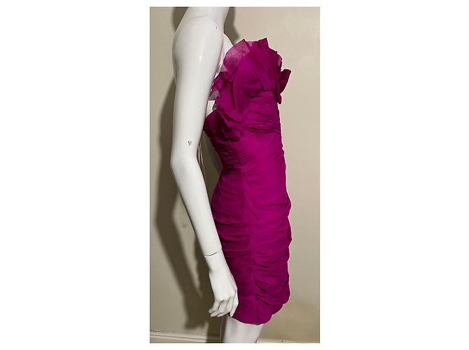 Marchesa Trägerloses Seidenkleid in Fuchsia Pink - Ansicht 2