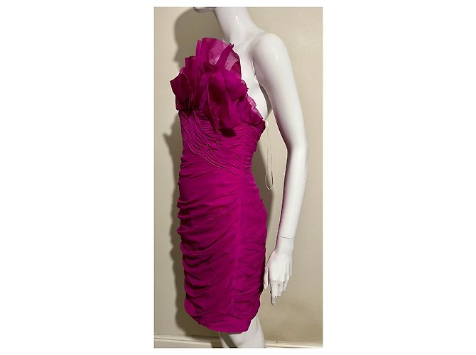 Marchesa Trägerloses Seidenkleid in Fuchsia Pink - Ansicht 3