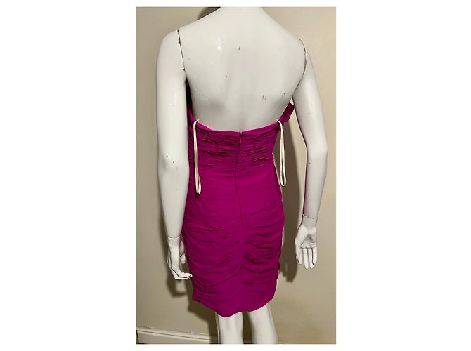 Marchesa Trägerloses Seidenkleid in Fuchsia Pink - Ansicht 4