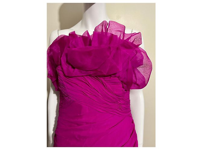 Marchesa Trägerloses Seidenkleid in Fuchsia Pink - Ansicht 5