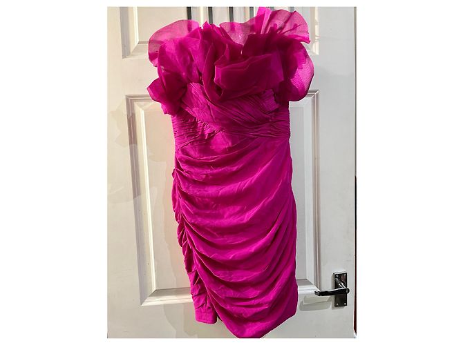 Marchesa Trägerloses Seidenkleid in Fuchsia Pink - Ansicht 8