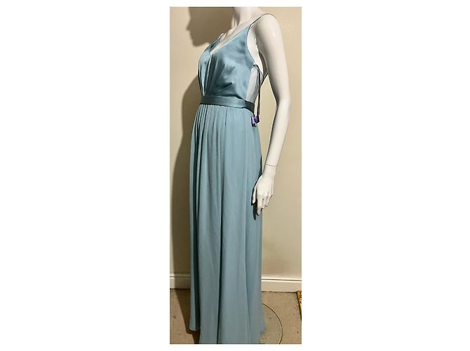 Vera Wang Abito da sera verde schiuma di mare in raso e chiffon Verde chiaro Turchese - vista 4