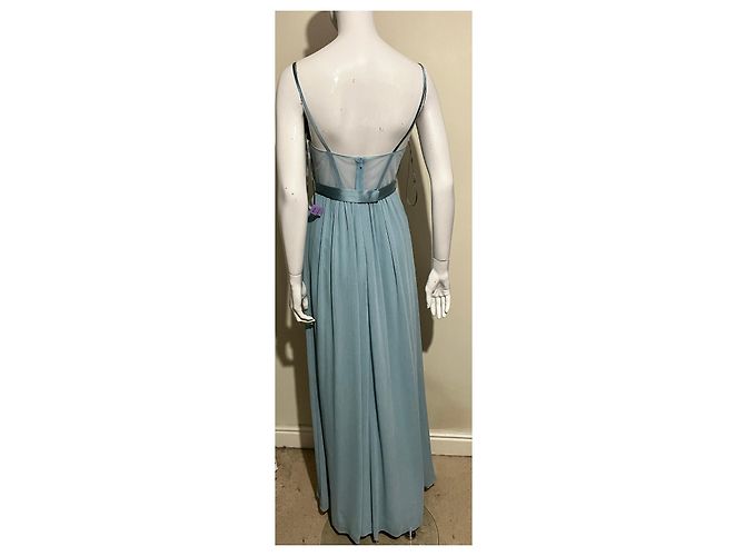 Vera Wang Abito da sera verde schiuma di mare in raso e chiffon Verde chiaro Turchese - vista 5