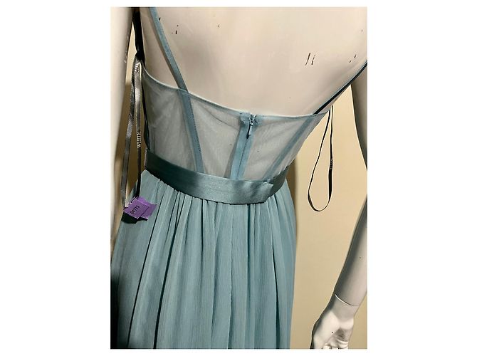 Vera Wang Abito da sera verde schiuma di mare in raso e chiffon Verde chiaro Turchese - vista 6