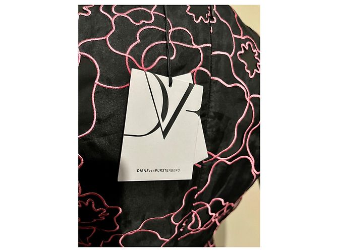 Diane Von Furstenberg DvF Leni Interlaced Seidenkleid neu mit Etikett Schwarz Pink - Ansicht 3