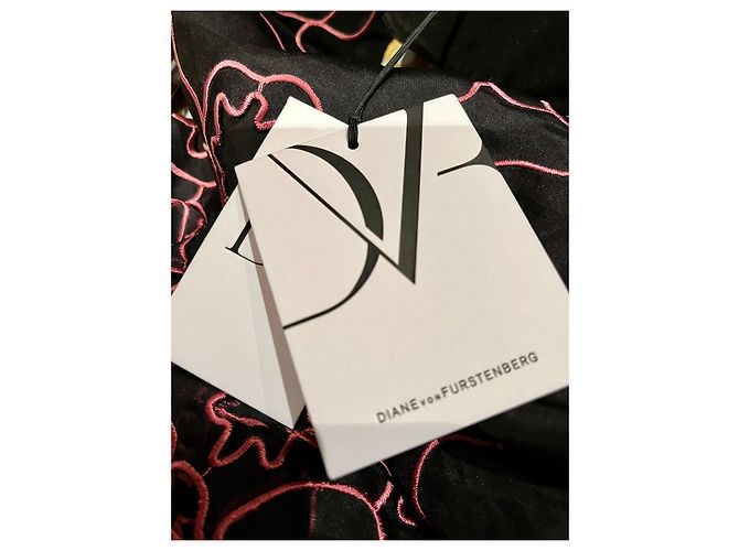 Diane Von Furstenberg DvF Leni Interlaced Seidenkleid neu mit Etikett Schwarz Pink - Ansicht 4