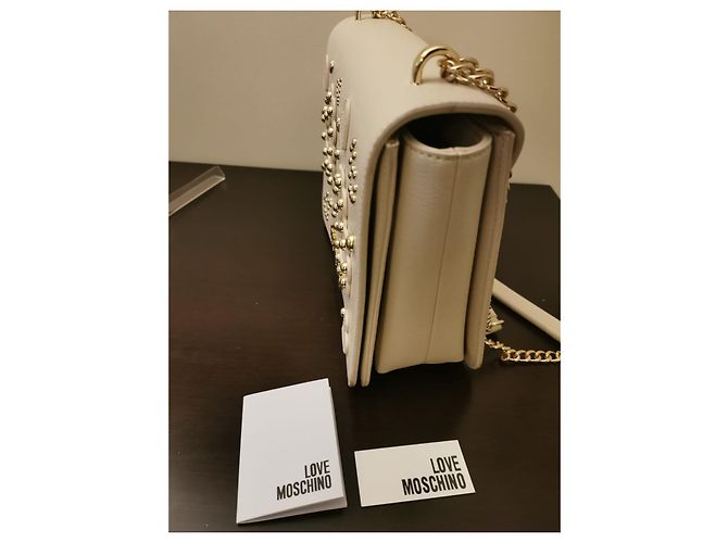 Borsa a mano Moschino in pelle beige - vista 5