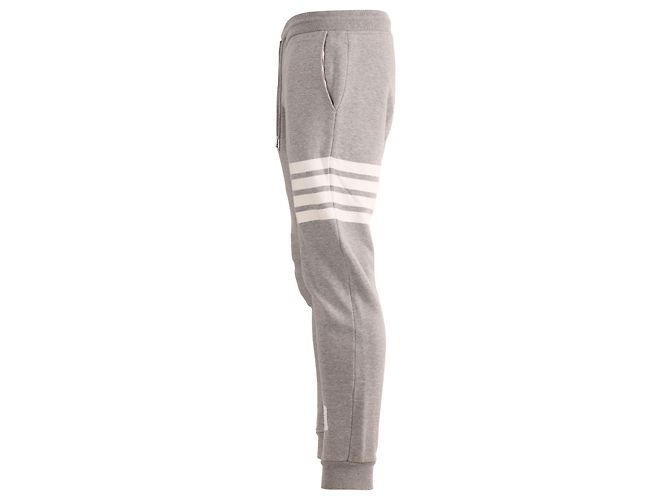 Thom Browne 4-Pantaloni sportivi a righe in cotone grigio - vista 2