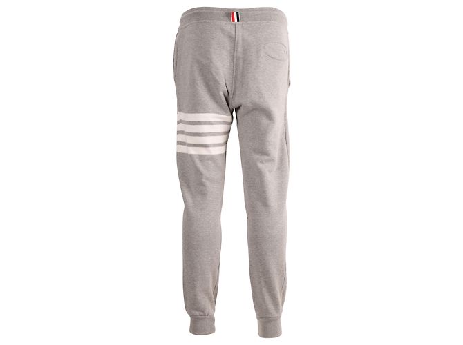 Thom Browne 4-Pantaloni sportivi a righe in cotone grigio - vista 3