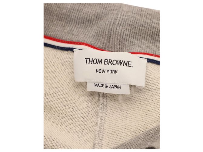 Thom Browne 4-Pantaloni sportivi a righe in cotone grigio - vista 4