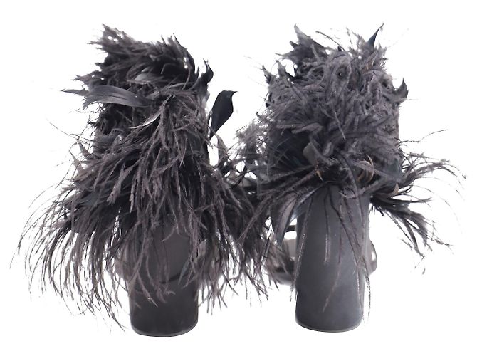 Sandali Prada Feather Block Heel in raso nero - vista 4