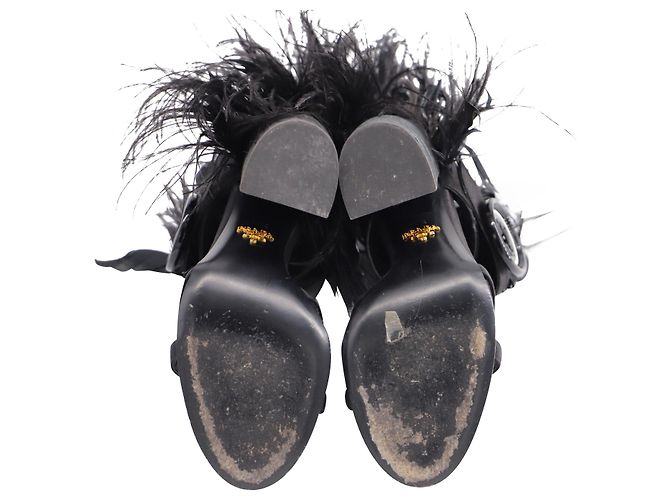 Sandali Prada Feather Block Heel in raso nero - vista 5