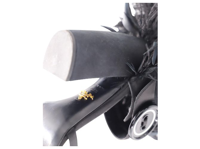 Sandali Prada Feather Block Heel in raso nero - vista 6
