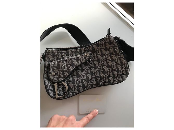 Borsa Dior Saddle Oblique Monogramma Nero Bianco Grigio - vista 10