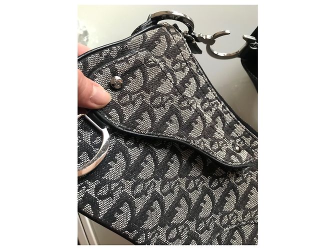 Borsa Dior Saddle Oblique Monogramma Nero Bianco Grigio - vista 7