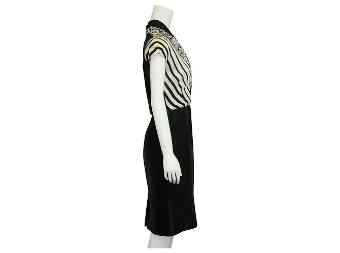 Shanghai Tang Schwarz-weißes Seidenkleid - Ansicht 4
