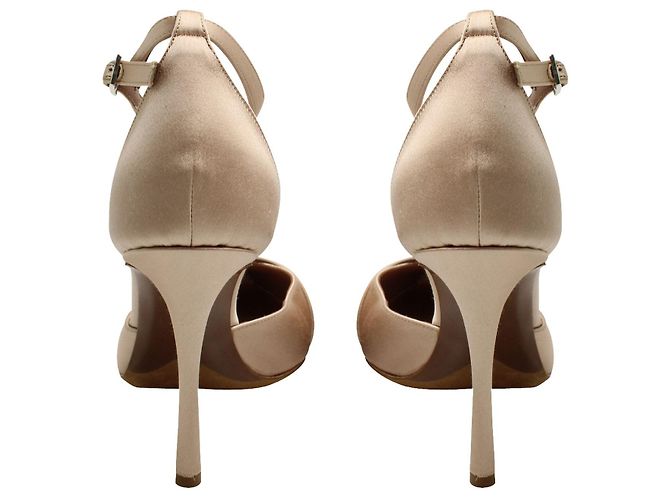 Tabitha Simmons Nude Satin Stilettos with Crystal Buckle - view 4