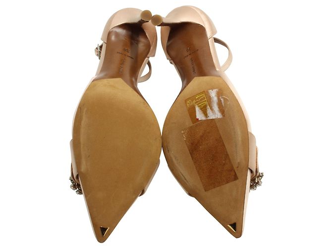 Tabitha Simmons Nude Satin Stilettos with Crystal Buckle - view 5