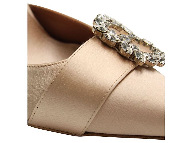 Tabitha Simmons Nude Satin Stilettos with Crystal Buckle - view 7