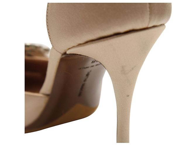 Tabitha Simmons Nude Satin Stilettos with Crystal Buckle - view 8