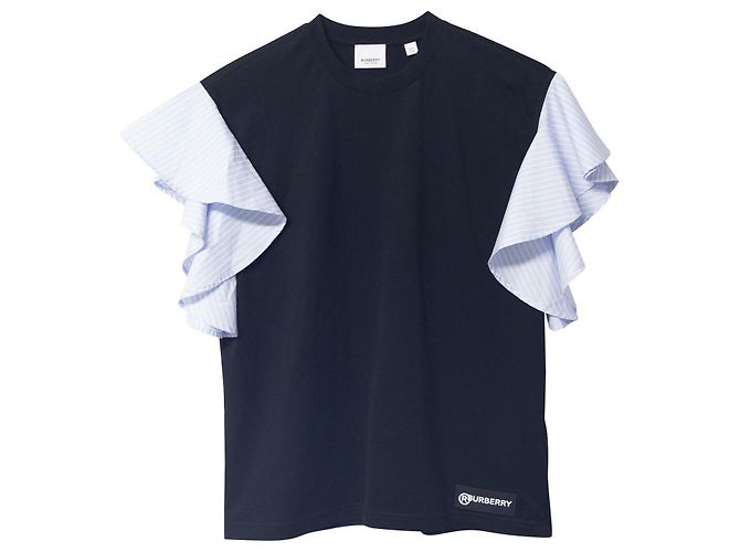Camiseta extragrande con mangas con volantes y rayas en algodón negro de Burberry - vista 4