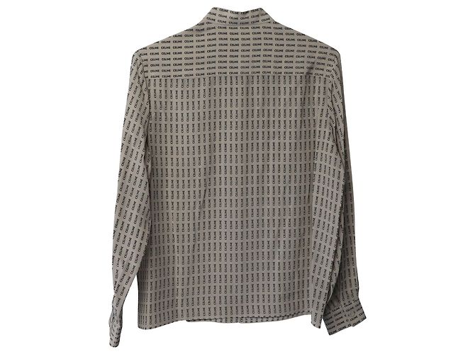 Céline Camisa Celine Logo Button Down em Seda Creme - vista 5