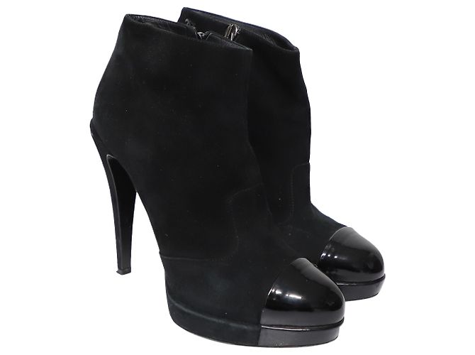 Botines con plataforma y puntera en charol en ante negro de Chanel - vista 3
