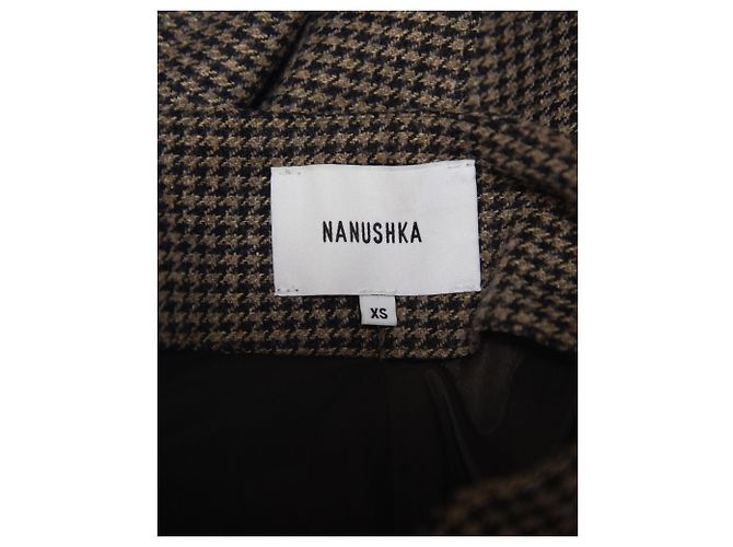 Gerade geschnittene Nanushka-Hose mit Hahnentrittmuster aus braunem Polyester - Ansicht 3