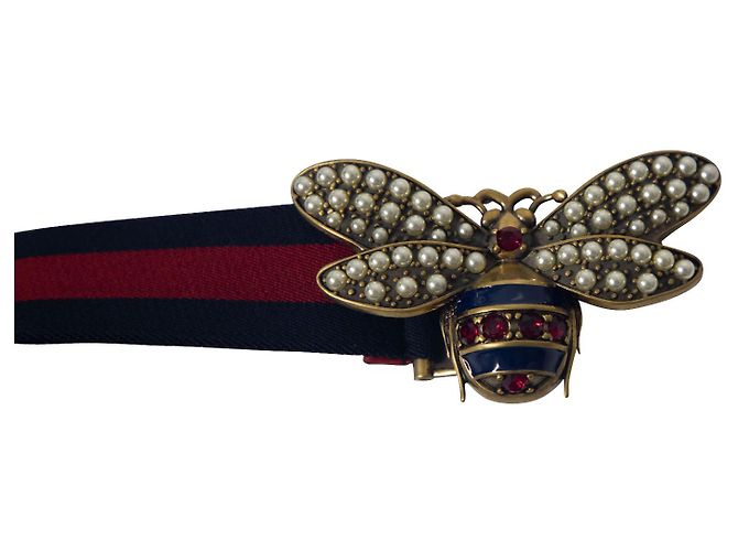 Gucci Queen Margaret Gürtel aus marineblau/rotem Twill Canvas - Ansicht 4