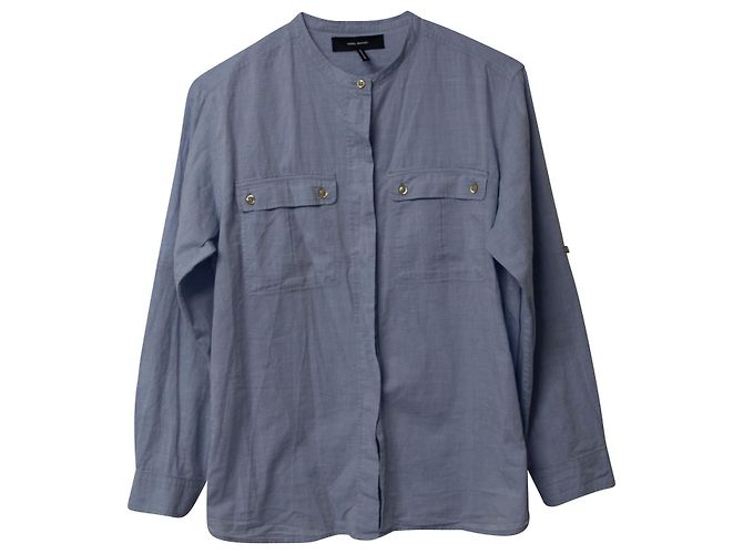 Camisa Isabel Marant de manga comprida com botão frontal em algodão azul - vista 4
