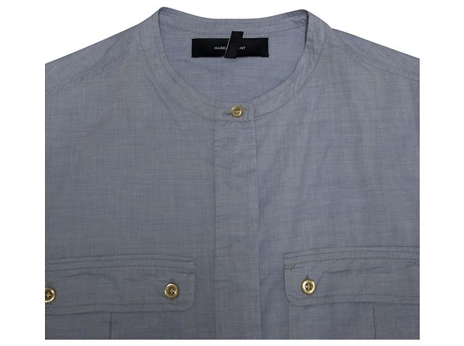 Camisa Isabel Marant de manga comprida com botão frontal em algodão azul - vista 6
