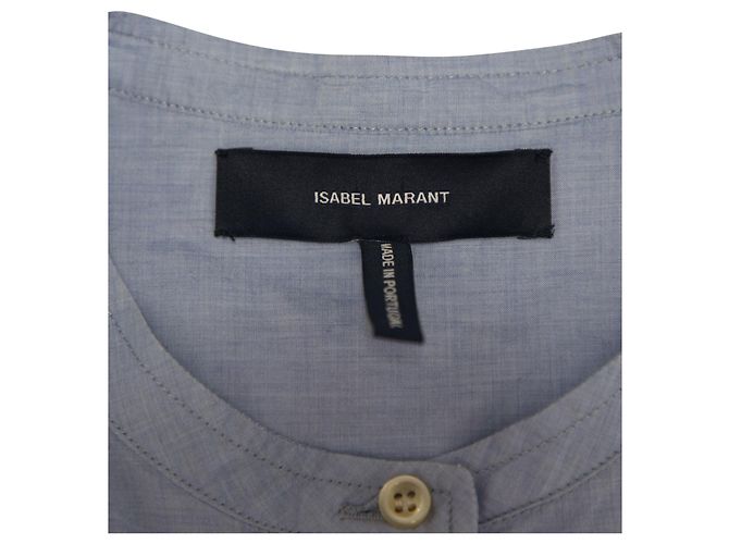 Camisa Isabel Marant de manga comprida com botão frontal em algodão azul - vista 7