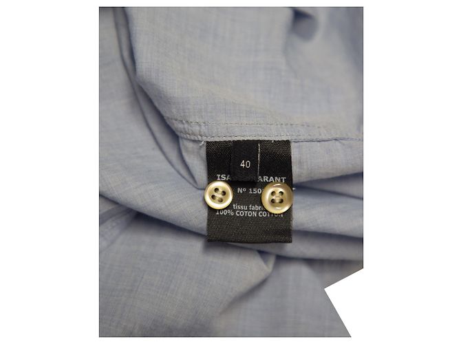 Camisa Isabel Marant de manga comprida com botão frontal em algodão azul - vista 8