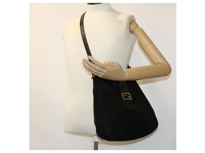 FENDI Borsa a tracolla Mamma Baguette Suede Black Auth ki2374 - vista 23