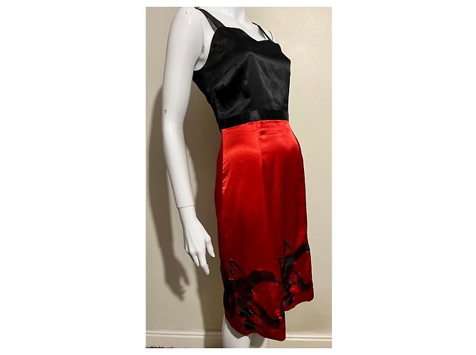 Diane Von Furstenberg Abito DvF in seta nera e rossa con ricami floreali in pizzo Nero Rosso - vista 2