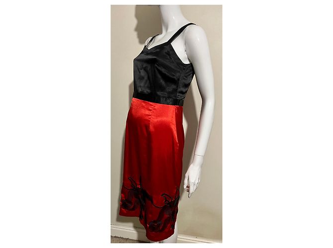 Diane Von Furstenberg Abito DvF in seta nera e rossa con ricami floreali in pizzo Nero Rosso - vista 3