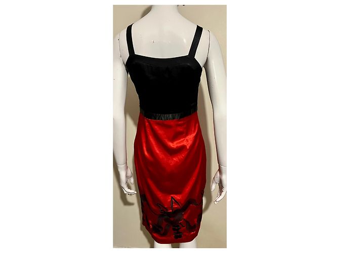 Diane Von Furstenberg Abito DvF in seta nera e rossa con ricami floreali in pizzo Nero Rosso - vista 4
