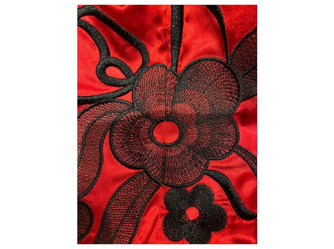 Diane Von Furstenberg Abito DvF in seta nera e rossa con ricami floreali in pizzo Nero Rosso - vista 8