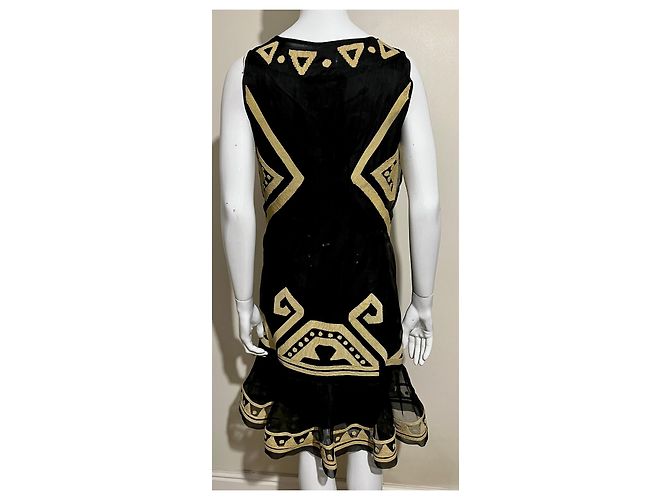 Diane Von Furstenberg Abito DvF Arana in chiffon di seta nero e oro D'oro - vista 2