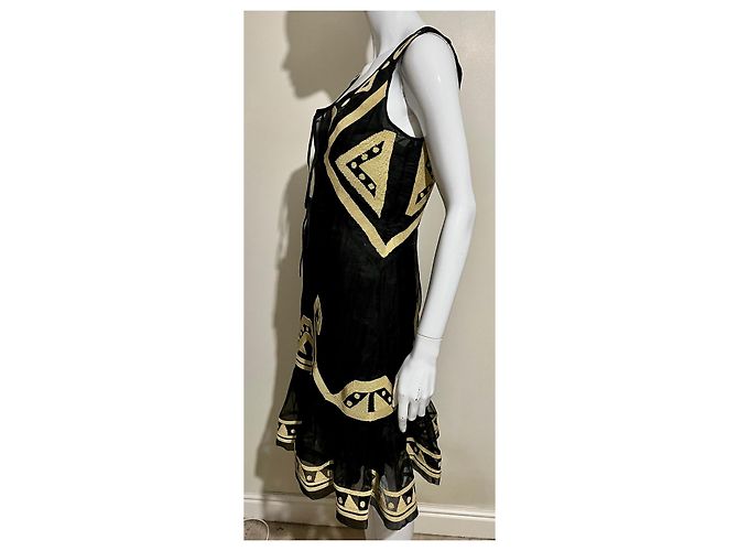 Diane Von Furstenberg Abito DvF Arana in chiffon di seta nero e oro D'oro - vista 3